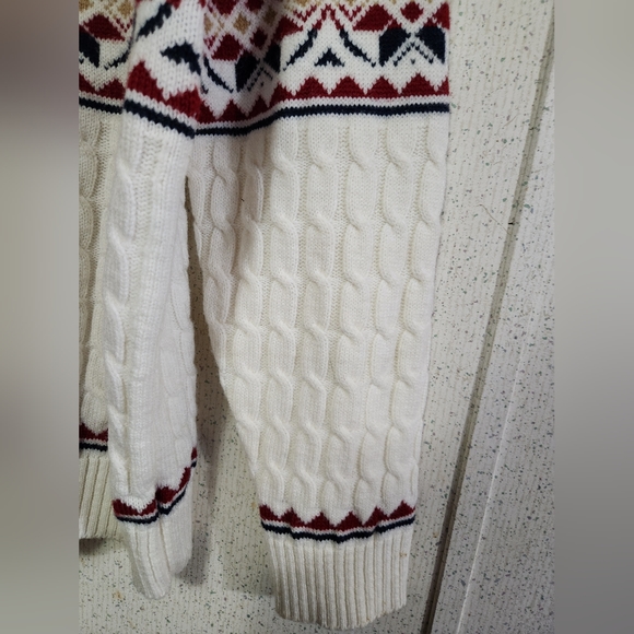 Lord Jeff Knit Cardigan Sweater 100% Wintuk Made In USA Fair Isle Style M Beige - Picture 14 of 16